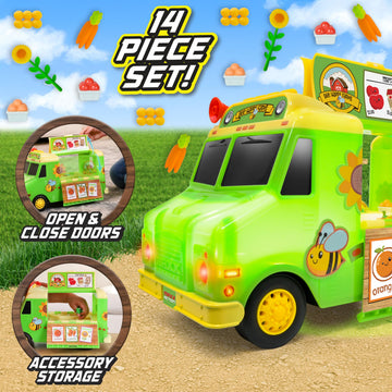 Maxx Action 12" Farmer's Market Food Truck, Lights and Sounds, Includes 14 Play Pieces, Miniature Food, Pretend Play for Girls and Boys, Ages 3+