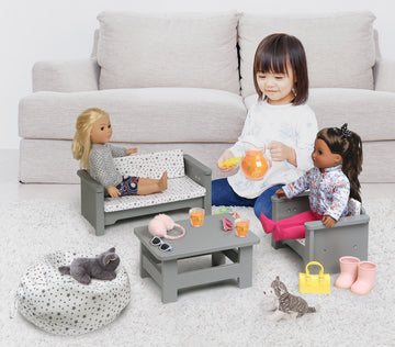 Badger Basket Living Room Furniture Set for 18 Inch Dolls - Includes Couch, Chair, Table & Beanbag