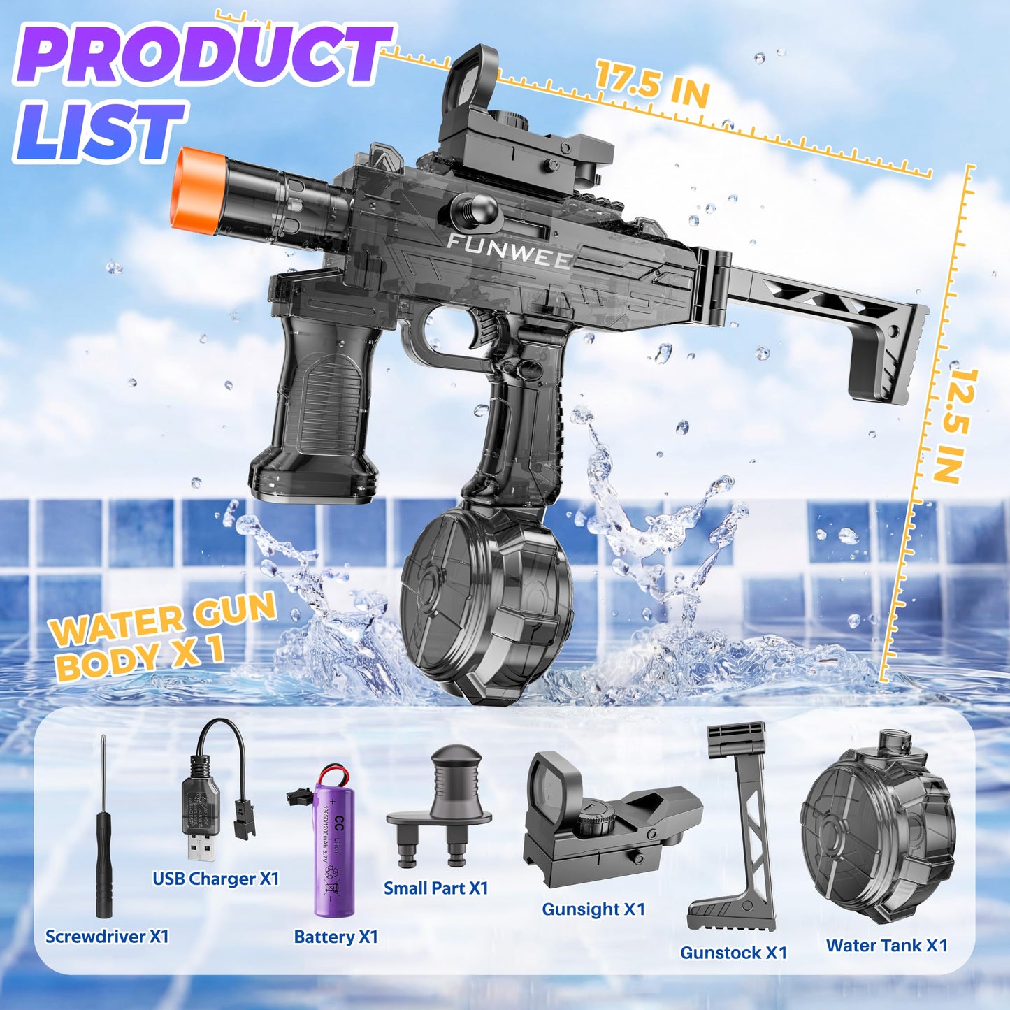Funwee Electric Water Guns for Adult Kid, 30 FT Range, Deep Black