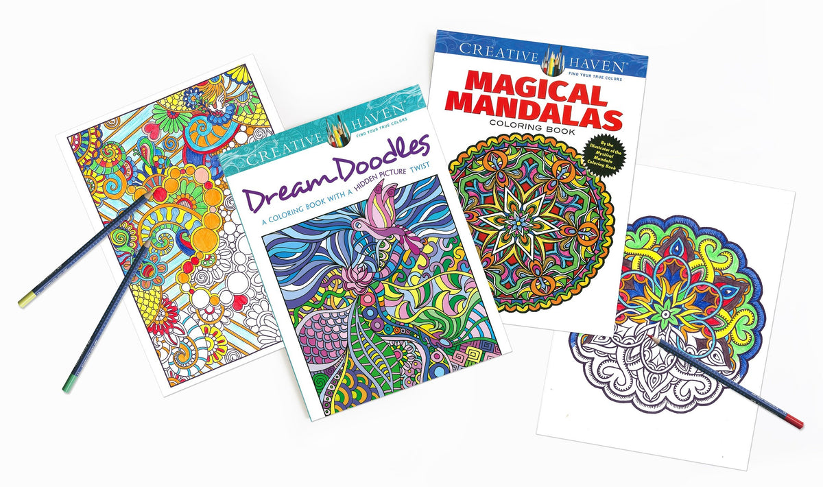 Faber-Castell Creative Haven Dream Doodles & Magical Mandals Coloring Books with Pencils & Sharpener