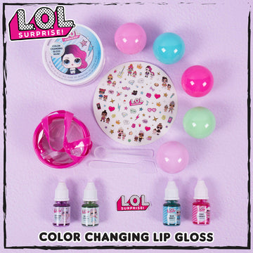 L.O.L. Surprise! Color Change Lip Gloss By Horizon Group USA, Mix & Create 5 Color Changing Multi Flavored ,DIY Lip Gloss Making Kit, Containers