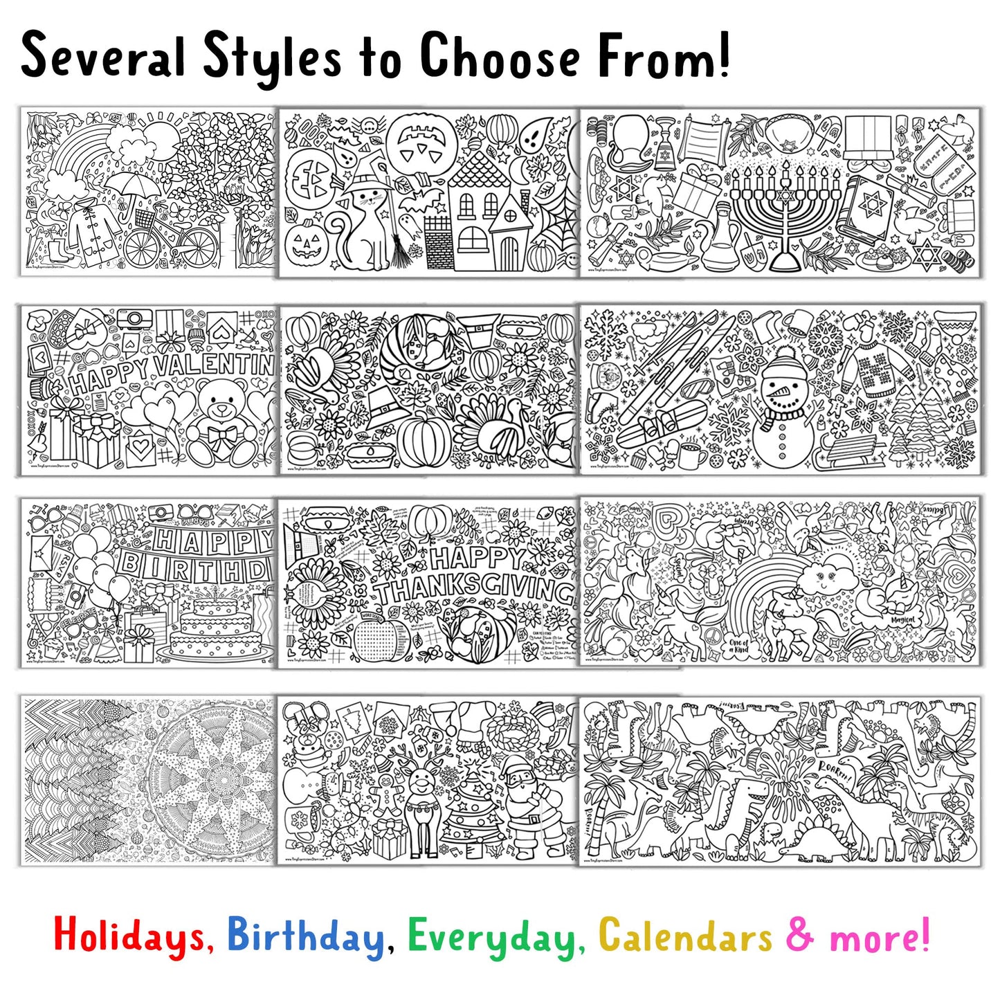 Tiny Expressions - Jumbo Christmas Mandala Coloring Poster - Rolled, No Creases 72" x 30" Coloring Paper for Teens or Adults - Giant Wall Art Craft