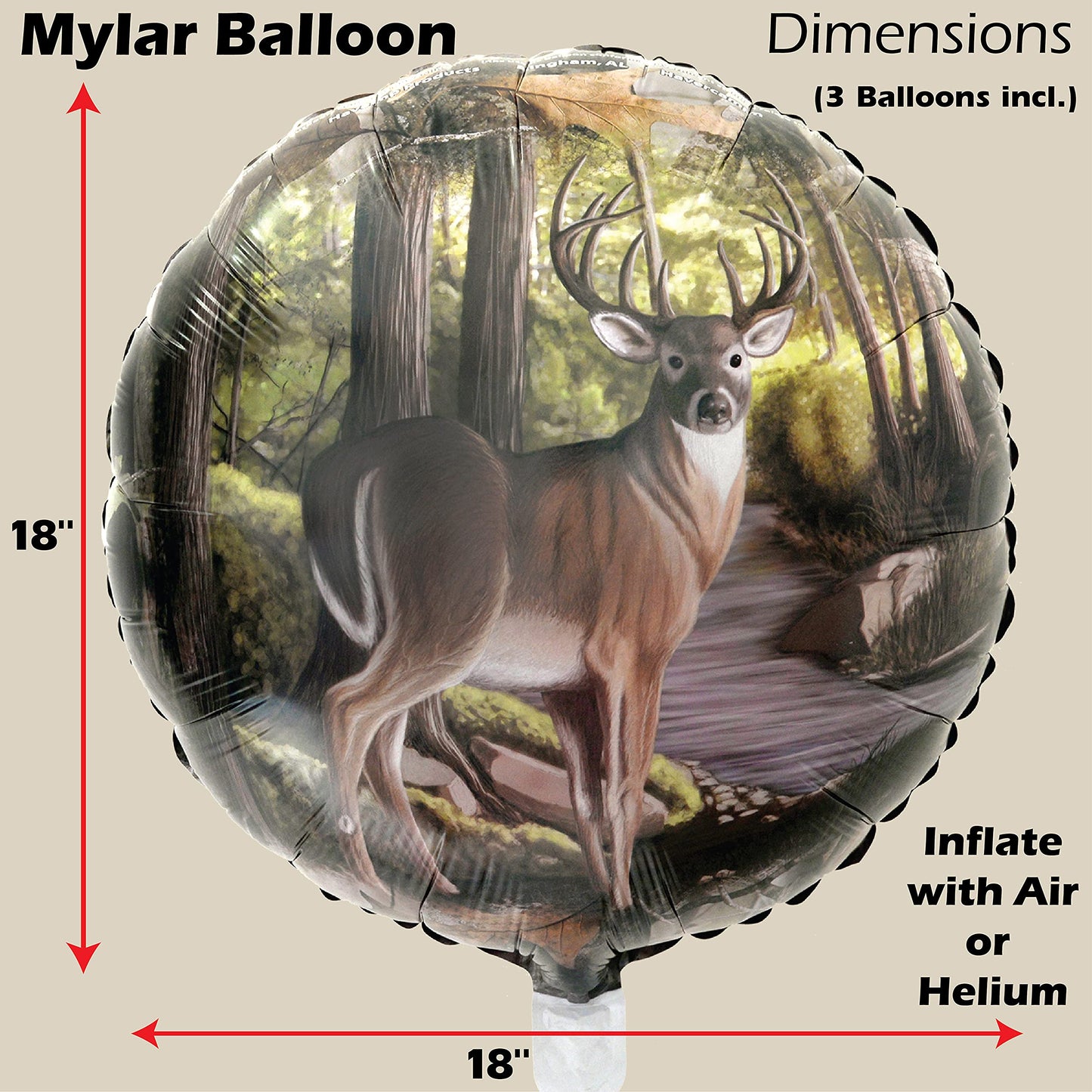 Havercamp Buck Party Balloons (3 pcs.)! 3 Deer (18") Mylar Balloons in Next Camo pattern. Camouflage Motif with Beautiful Buck. Great for Hunter