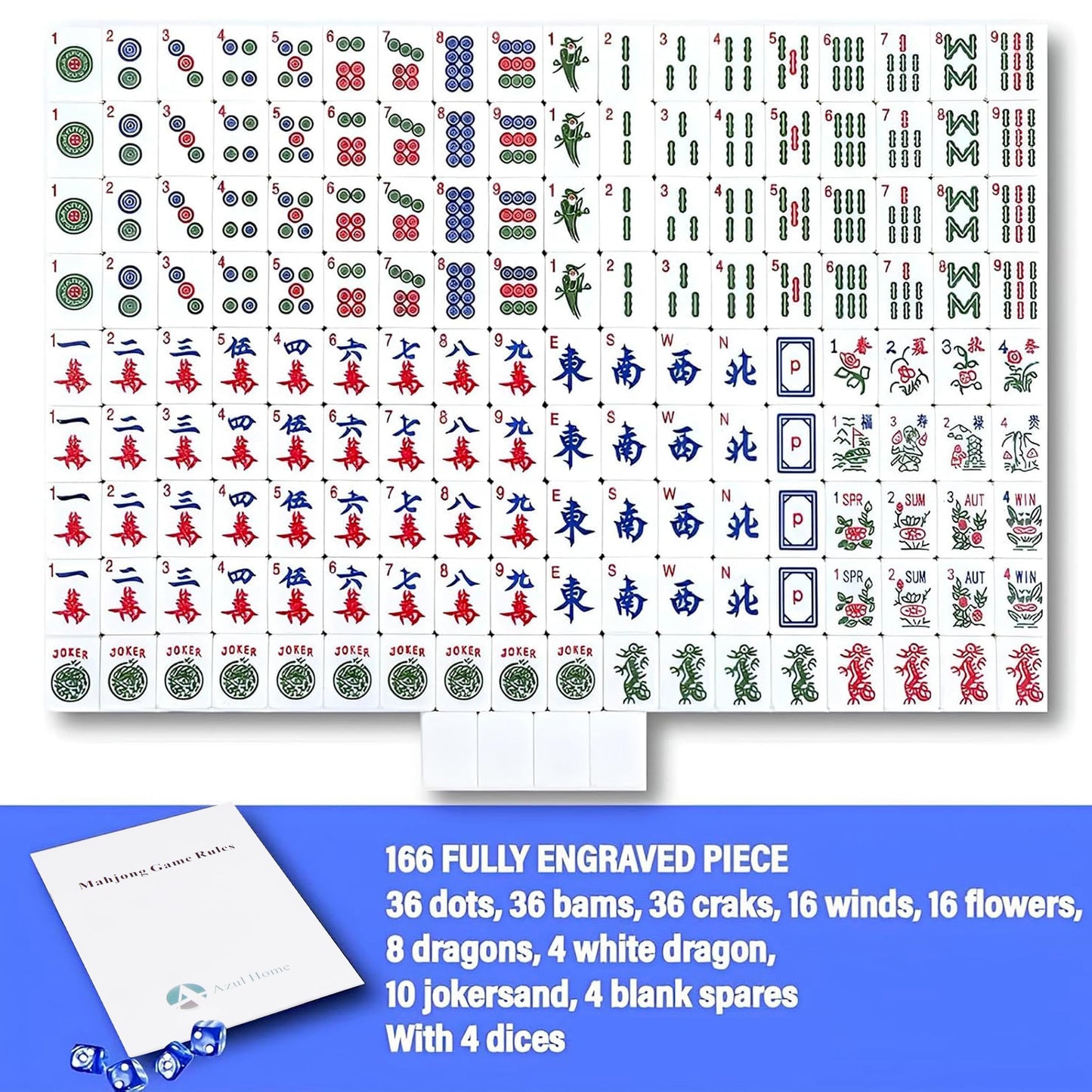 Engraved American Mahjong Tiles Set, 166 Pink 1.4" Melamine Mahjong Tiles, Easy-to-Read Jumbo Size Mah Jongg Game with Storage Bag, NMJL Compatible