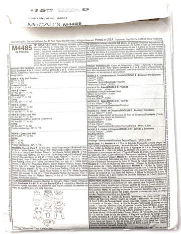 OOP McCall's Pattern M4485. Historical Clothes + Bridal Outfit; Etc for 18" Dolls Such As the American Girl Dolls