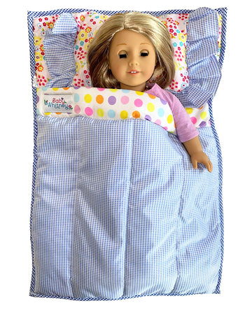 Whitney Baby Doll Bedding Set - Pillow, Blanket, Quilt for American Girl Doll