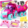 Funwee RC Tractor Toy Set with Light & Sound, Kids Farm Car Animal Trailer Wheels Remote Truck, Outdoor Vehicle Toys for 3-7+ Years Old Toddler Boy