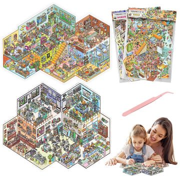 SZXYCZL Hard Mode Oversize Miniature Scene 2 Sets DIY 3D Stickers Scene Book Multiple Scenarios, Make You Own Mini Chinese House Sticker Therapy