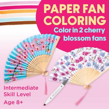Faber-Castell Paper Fan Coloring Kit: Cherry Blossom | Folding Fans with Dual-Tip Markers & Pre-Printed Designs | Relaxing DIY Craft, Kids Activities