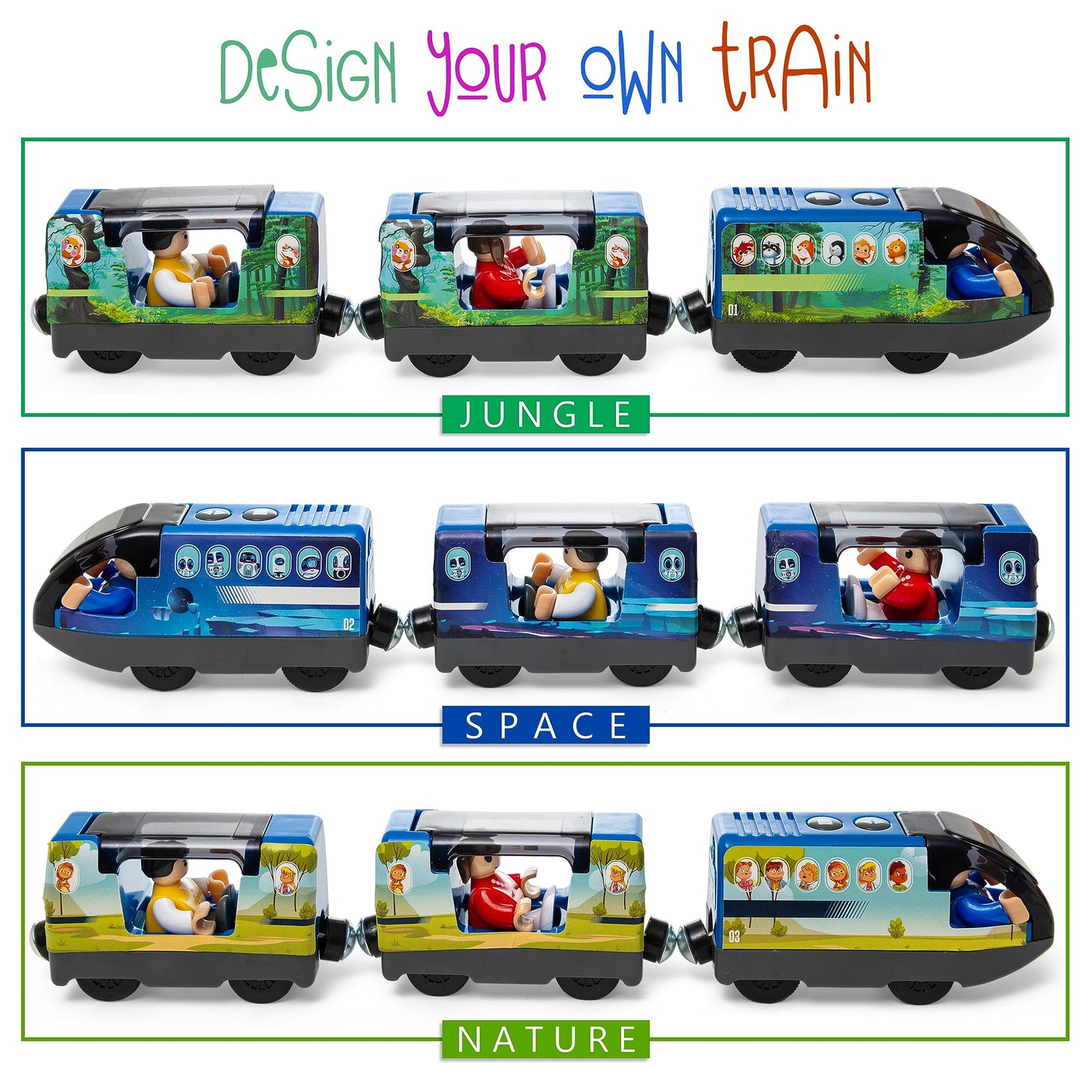 KipiPol Battery Operated Action Locomotive Toy Train Set for Wooden Tracks, (Magnetic)-Compatible with Thomas The Train Toys, Brio Tram Set
