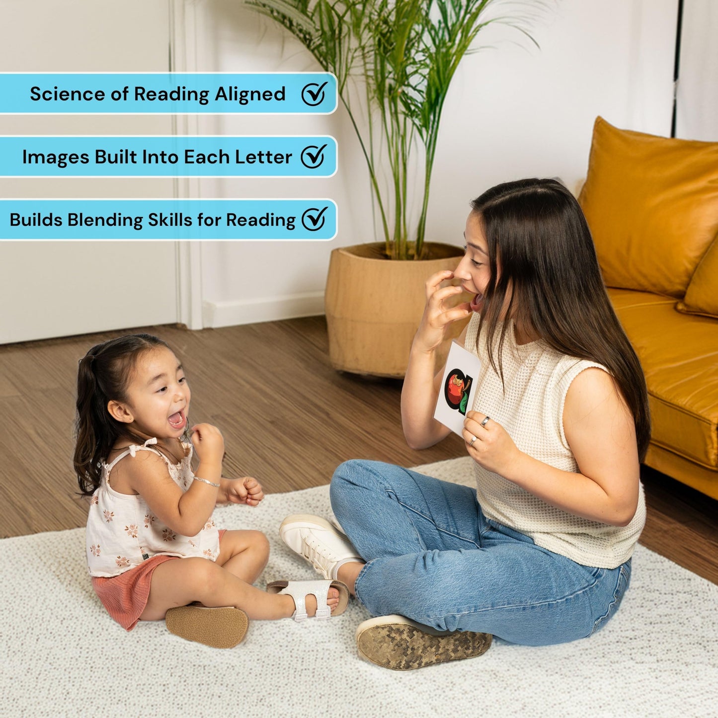 Phonics Flashcards for Kids - Alphabet Letter Sound Cards with Embedded Mnemonics for Early Reading, ABC Flashcards for Preschool & Kindergarten