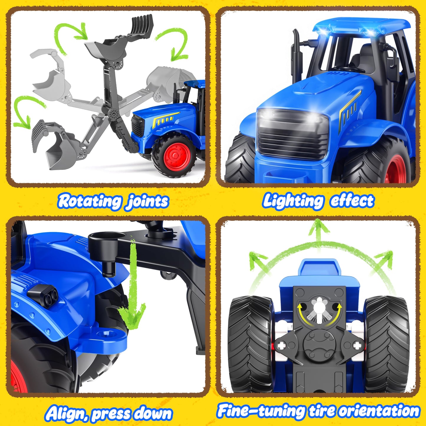 Funwee RC Tractor Toy Set with Light & Sound, Kids Farm Car Animal Trailer Wheels Remote Truck, Outdoor Vehicle Toys for 3-7+ Years Old Toddler Boy