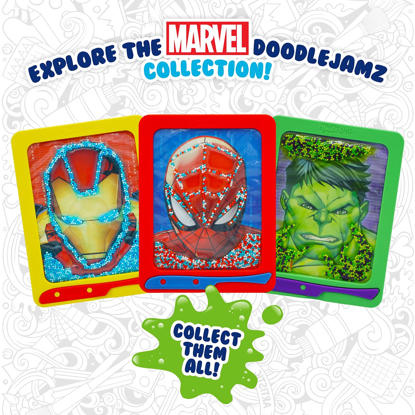 Sky Castle DoodleJamz Marvel JellyPics Sensory Drawing Pads Filled with Non-Toxic Squishy Beads and Gel - Includes Stylus,Removable 2-Sided Emoji