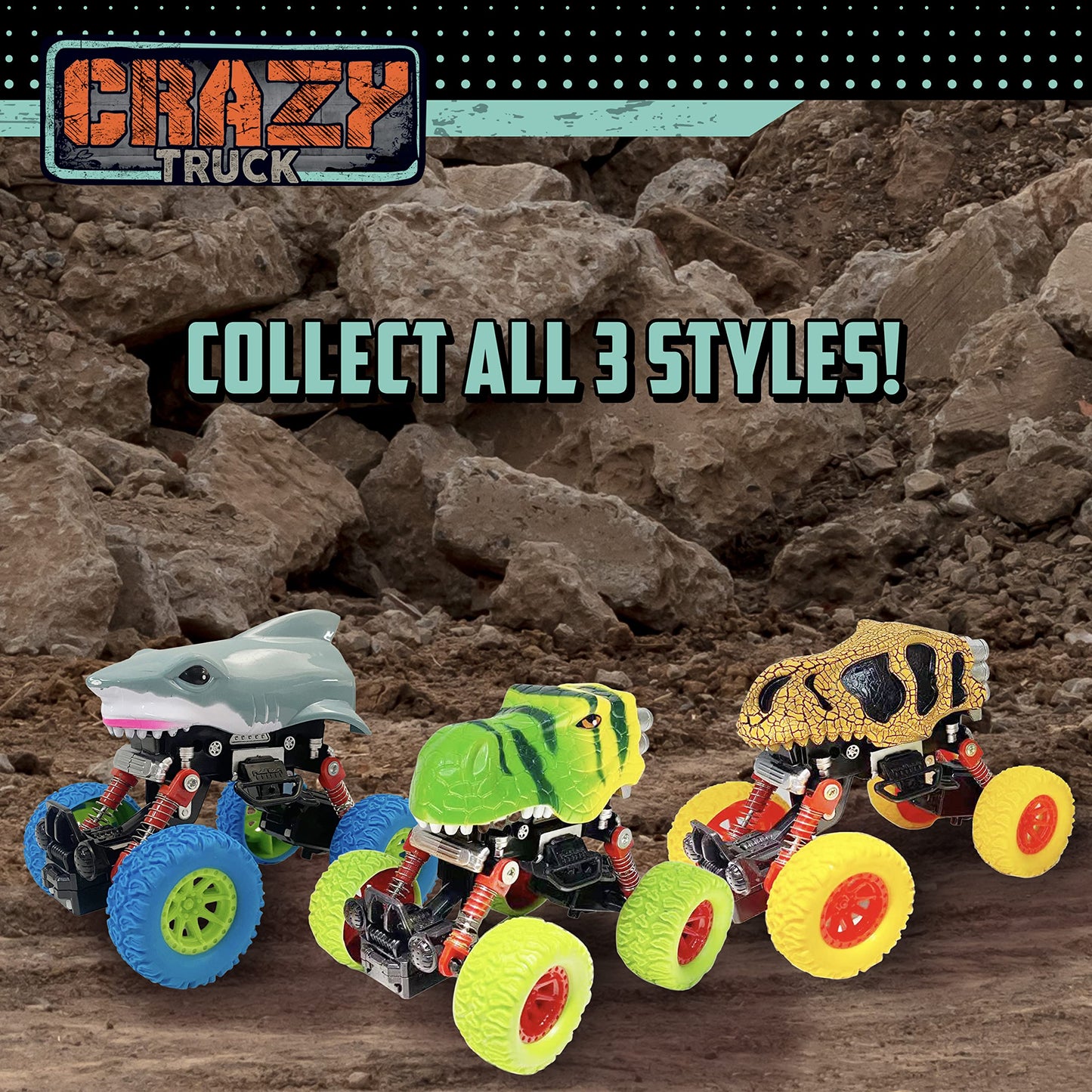 Nature Bound Crazy Trucks: Friction-Powered Toy Shark Truck That Moves Every Which Way, No Batteries Needed, Just Push and Go, Big Wheeled Toddler