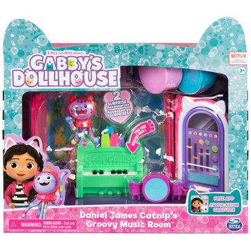 Gabby's Dollhouse, Groovy Music Room with Daniel James Catnip Figure, 2 Accessories, 2 Furniture Pieces and 2 Deliveries, Kids Toys for Ages 3 and up