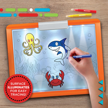 Discovery LED Tracing Tablet, 26-Piece Set with Washable Markers, Tracing & Template Sheets, Battery Powered Doodle Activity Lightboard, Kids Drawing