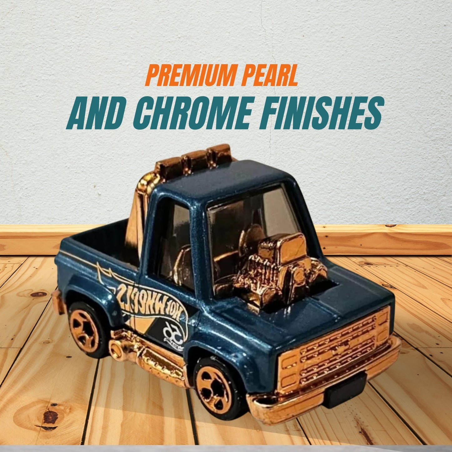Worldwide Nutrition Bundle Compatible with Hotwheels 56th Anniversary Pearl and Chrome Toon’d ‘83 Chevy Silverado - Cartoon-Inspired Design Diecast