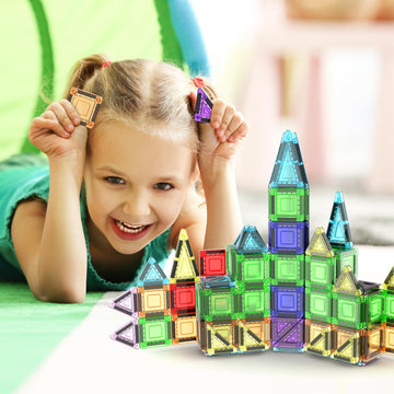 PicassoTiles 40pc Nano Mini Magnetic Tile Construction Building Blocks Travel Toy Set with Storage Case STEM Educational Fun Learning Magnet Tiles