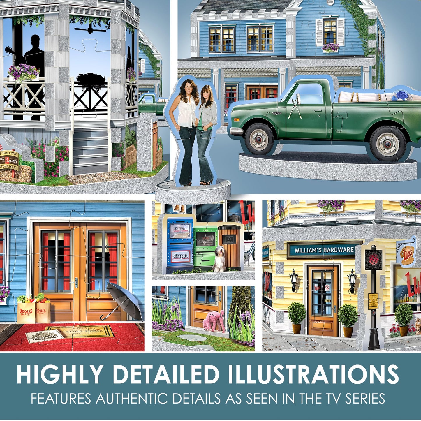 Wrebbit3D Gilmore Girls 3D Puzzle Model of Stars Hollow | 435 Real Jigsaw Puzzle Pieces | Build the Iconic Cafe from the Hit TV Series