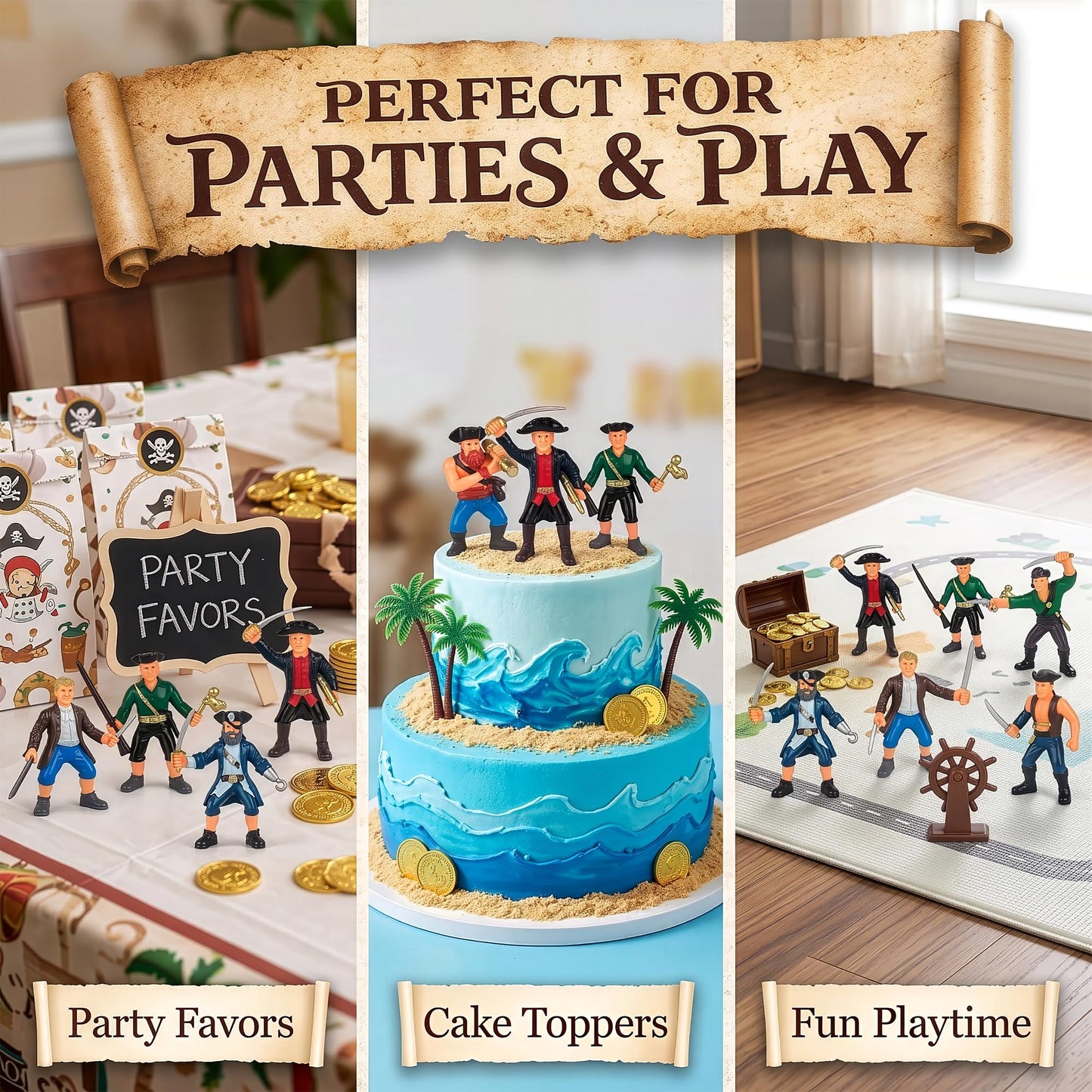 Liberty Imports 8 Piece Pirate Action Figures Playset in Assorted Poses and Weapons, Fun Pirate Men Party Favor for Kids (3.5 inch)