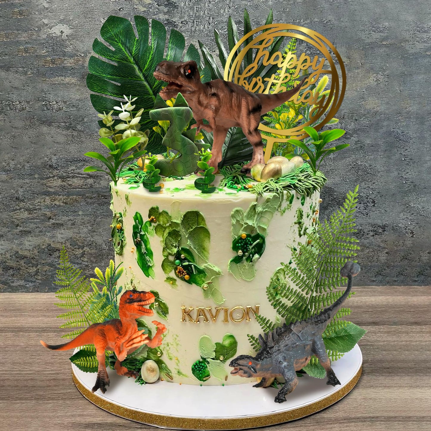 Dinosaur Cake Toppers Artificial Plants Grass Cake Decorations for Dinosaur Theme Jungle Birthday Supplies (Style 2)