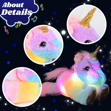 Cuteoy Glowing LED Unicorn Light-up Nightlight Toys Musical Plush Stuffed Animal Singing Lullabies Birthday Christmas Plushies Gifts for Kids Boys