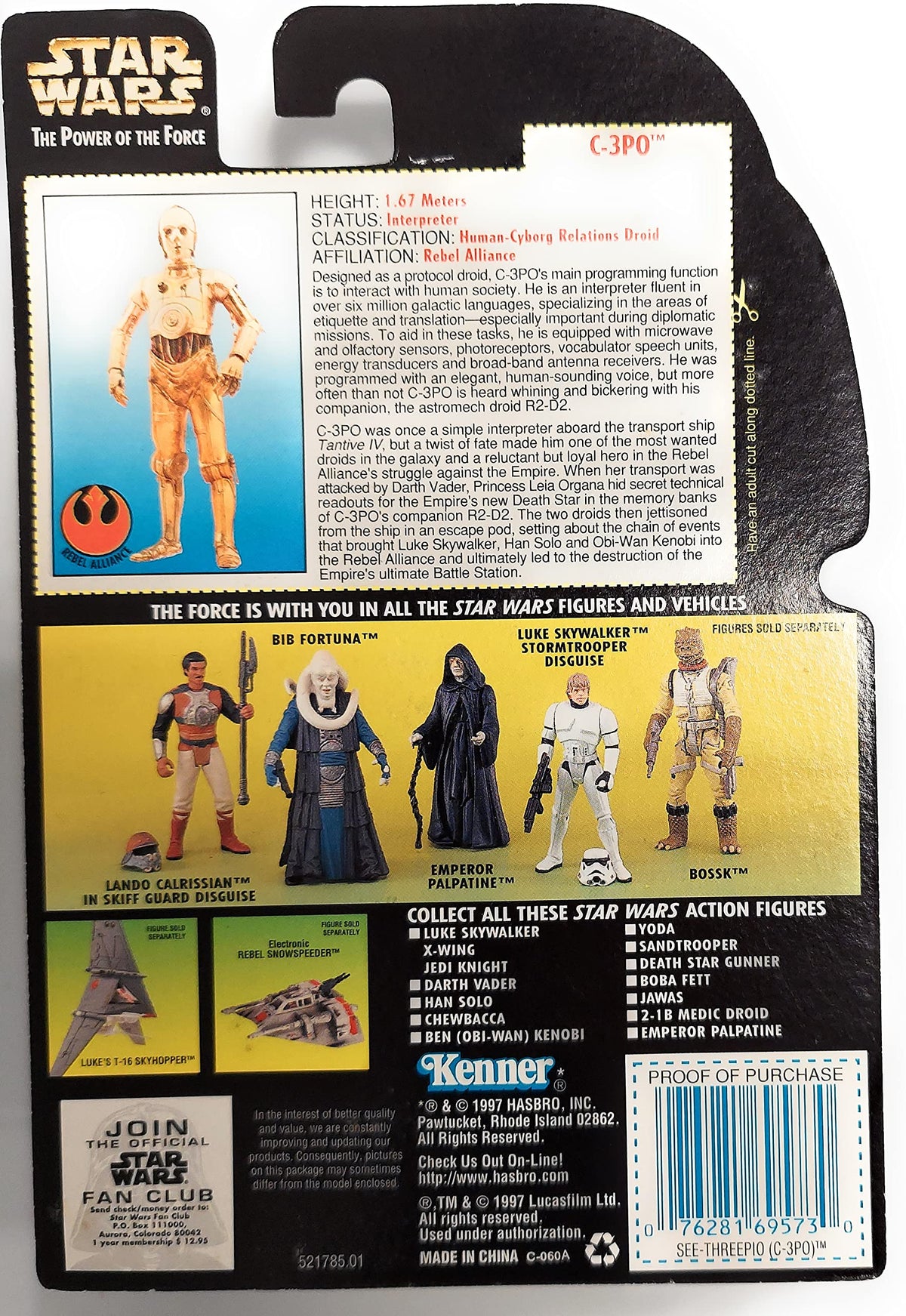 Hasbro 1997 Star Wars Power of The Force C-3po Green Card Action Figure