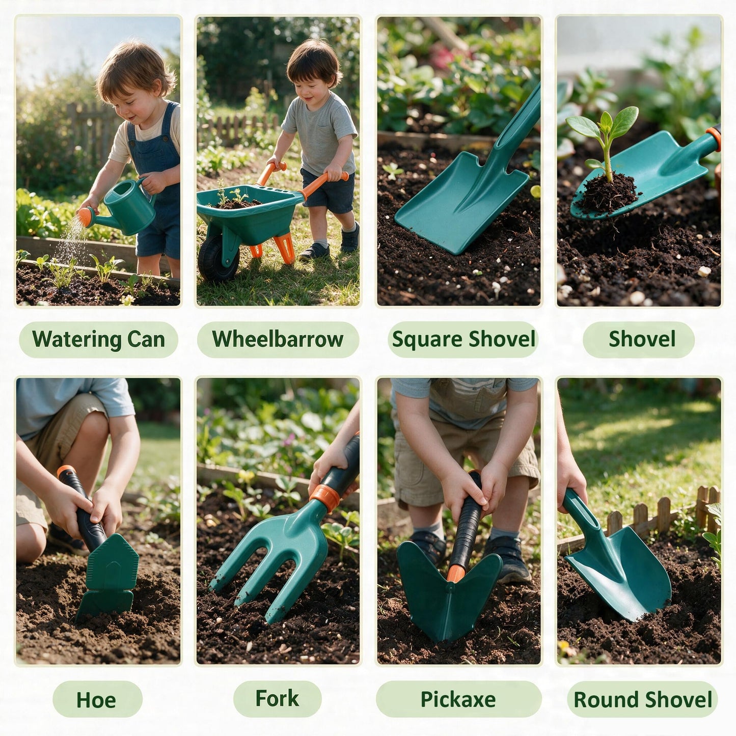 Kids Gardening Tools Set, 8 Pcs Kids Outdoor Garden Beach Sand Toy Kit