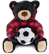 DolliBu Black Bear Stuffed Animal with Soccer Ball Plush - Soft Huggable Teddy Bear, Adorable Playtime Black Bear Plush Toy, Cute Space Life Sports
