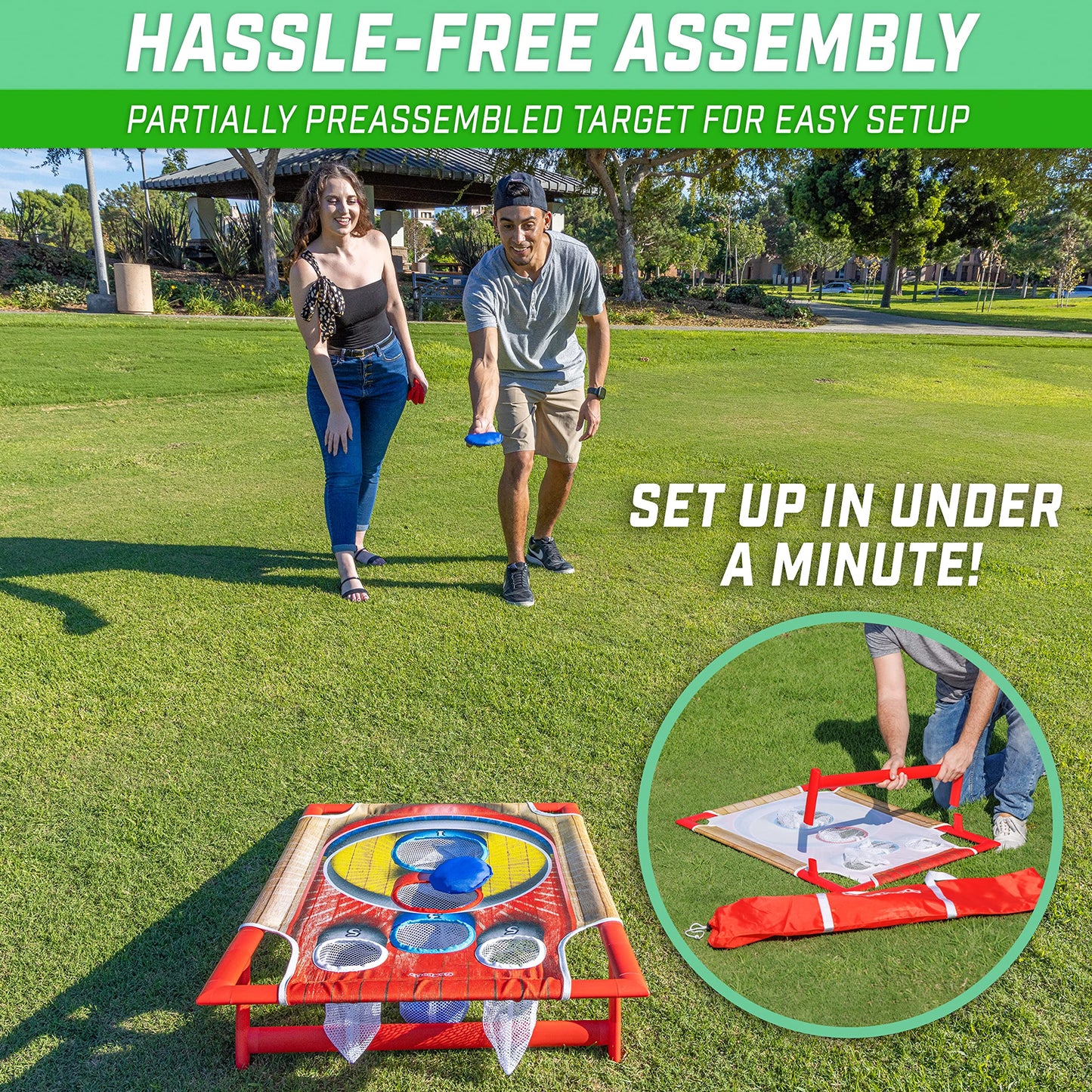 GoSports Cornhole Bean Bag Toss Game - Includes 1 Target, 8 Bean Bags, and Carrying Case