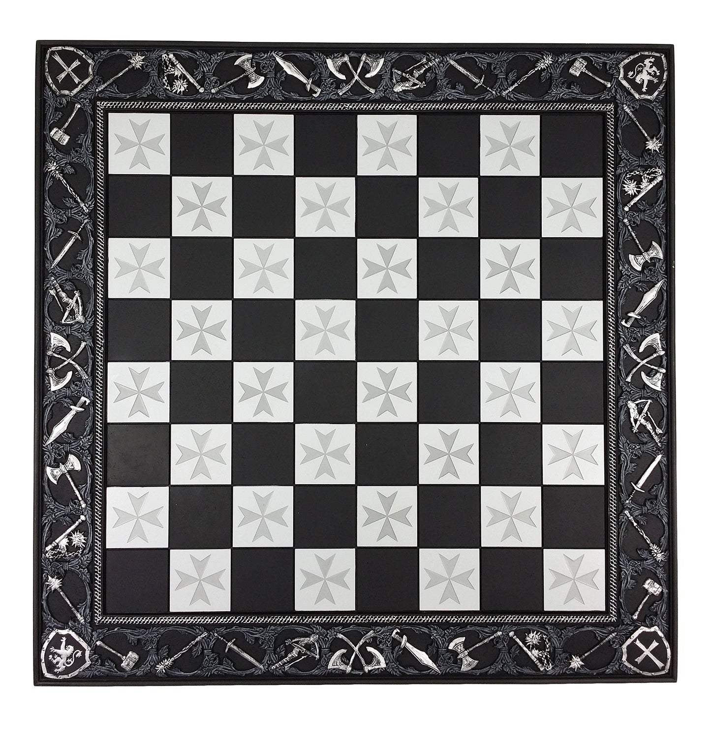 HPL 17" Medieval Times Maltese Cross Chess Board Black and Silver with 1 5/8" Squares