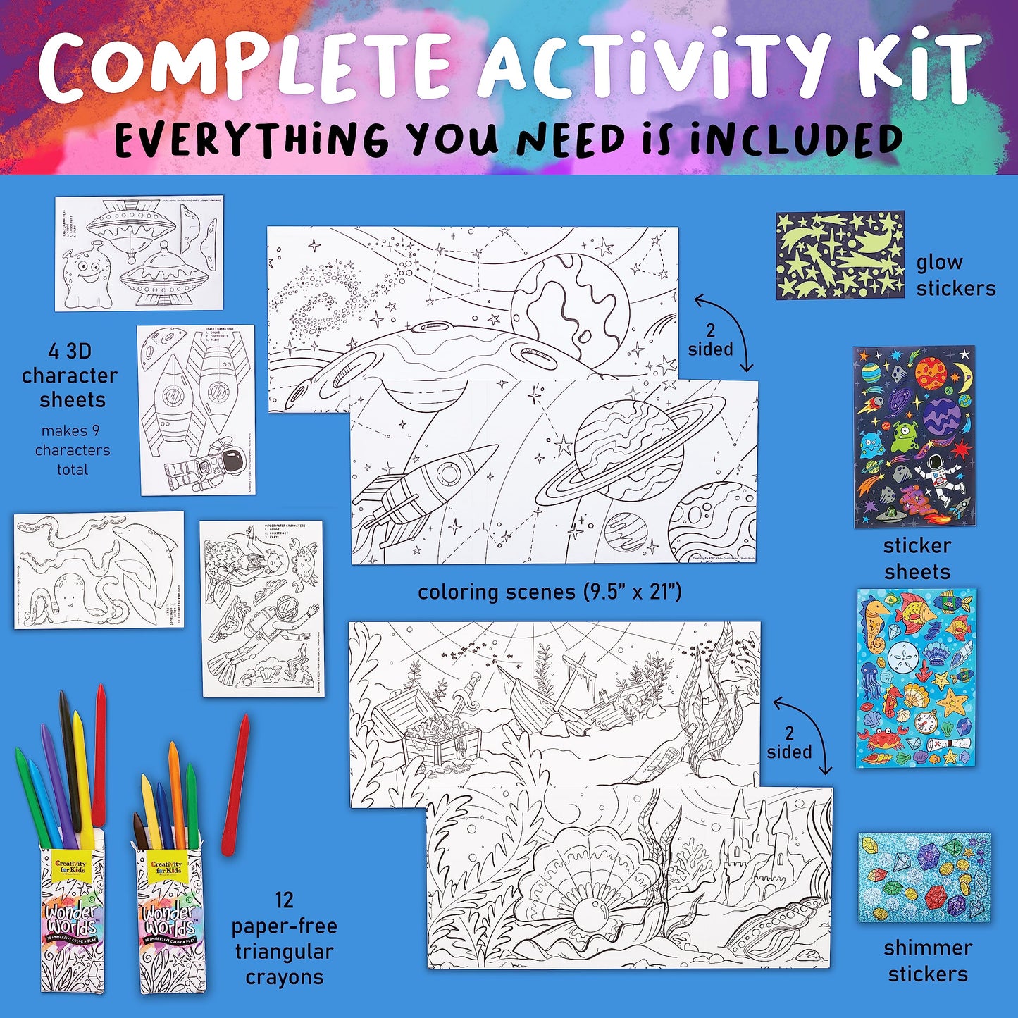 Creativity for Kids Wonder Worlds 3D Coloring Craft Kit 2 Pack: Outer Space and Underwater Voyage - Gifts for Boys and Girls (Ages 5+)