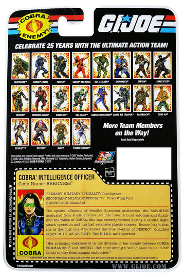 G.I. Joe 25th Anniversary Cartoon Series Cardback: Baroness (Cobra Intelligence Officer) 3.75 Inch Action Figure