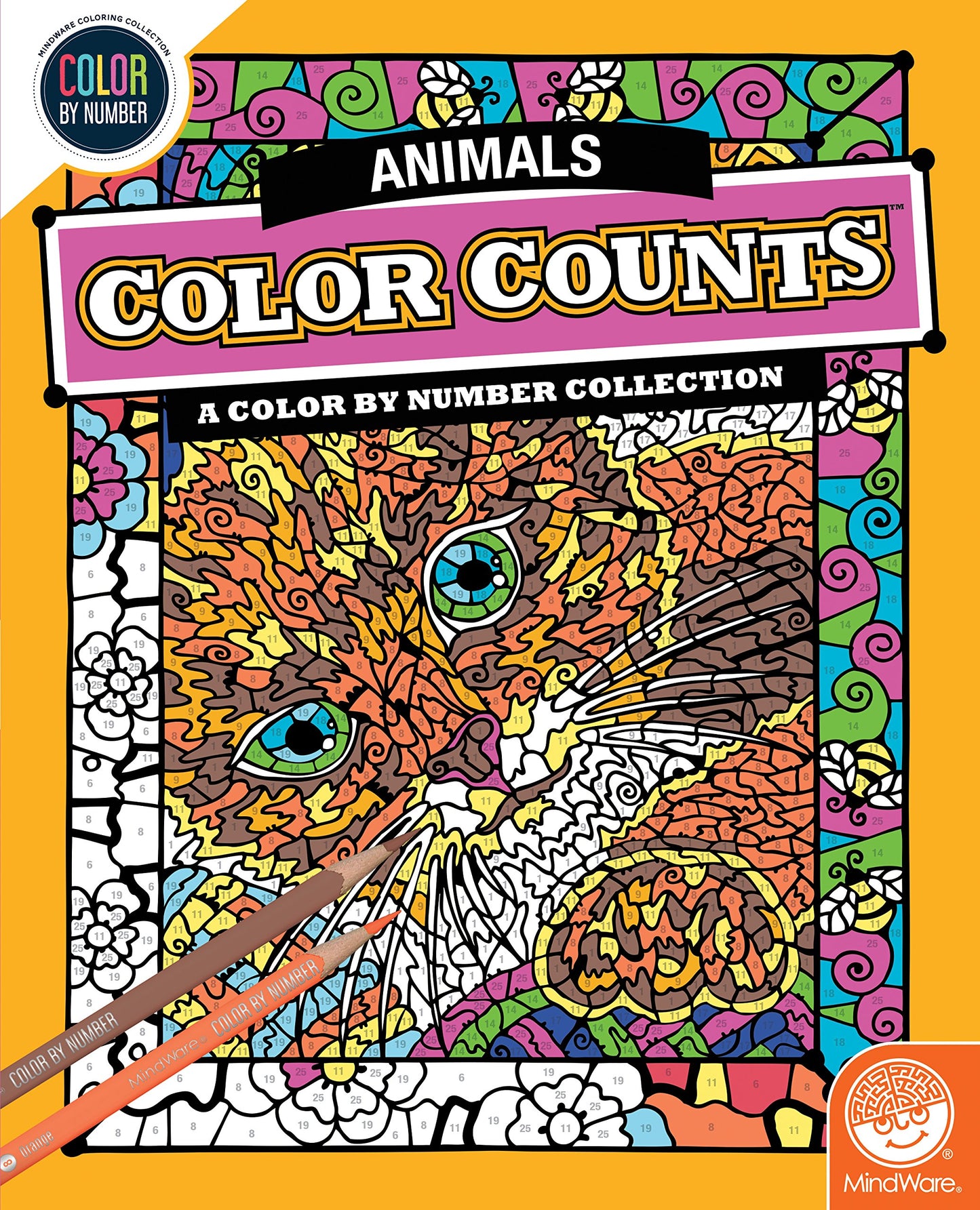 MindWare Color by Number Color Counts Animals - Animal-Themed Coloring Book for Kids and Adults, 22 Hidden-Image Designs, Ages 6 and Up