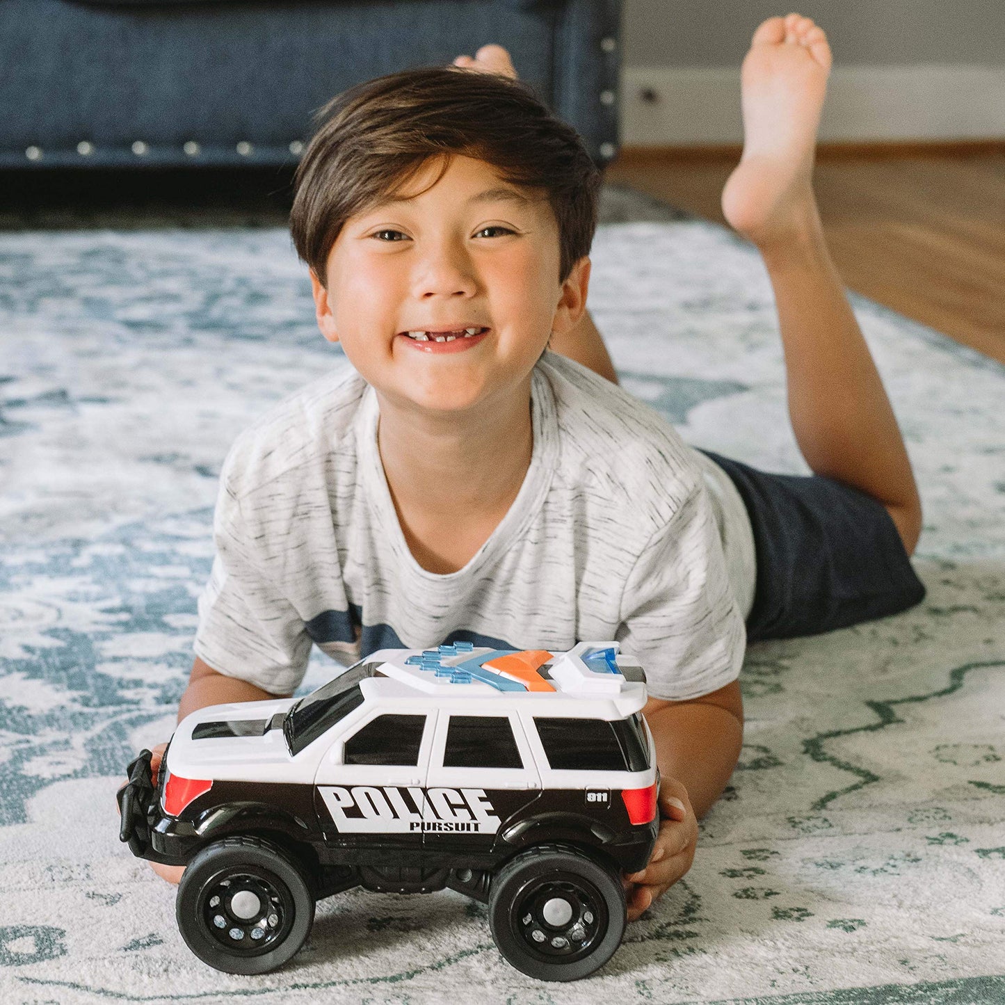 Sunny Days Entertainment Maxx Action 12’’ Large Police Car Toy - Siren Sounds and Bright Lights | Motorized Drive and Soft Grip Tires | Rescue SUV