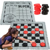 3-in-1 Vintage Giant Checkers, Tic, Tac, Toe, with Reversible Mat, 24 Chips, Family Board Game, Lawn Game, BBQ Party Favor, Indoor and Outdoor