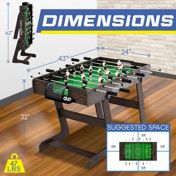 SereneLife Folding Foosball Table, 4’ x 2’ Full Competition Size Foldable Space Saving Table Soccer for Home, Arcade Game Room, for Indoor or Outdoor