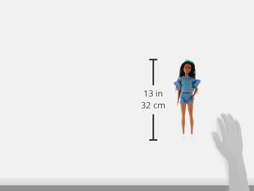 Barbie Fashionistas Doll #172 with Long Braided Black Hair, Heart Print Top & Shorts Set & Accessories Including Sneakers & Heart-Shaped Sunglasses