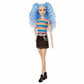Barbie Fashionistas Doll with Long Blue Crimped Hair, Star Face Makeup, Multi-Color Striped Tee, Denim Skirt, Black Boots & Silvery Chain Belt, Toy