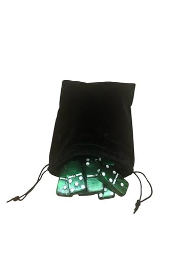 Marion Domino Double 6 Green Marbleized Tiles with Spinners, Jumbo Tournament Size in Black Elegant Velvet Bag