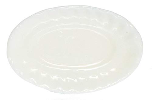 Dollhouse Miniature White Porcelain Platter with Fluted Rim