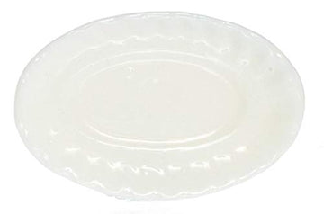 Dollhouse Miniature White Porcelain Platter with Fluted Rim
