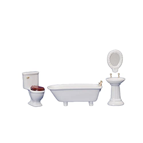 Dollhouse Miniature 1:12 Scale 4 Pc White Artdeco Bath Set #D6405