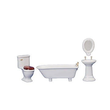 Dollhouse Miniature 1:12 Scale 4 Pc White Artdeco Bath Set #D6405