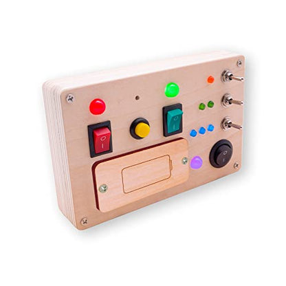 LED Light Switch Busy Board Montessori Toy Button Busy Board Kids Wooden Control Panel Kids Toy Activity Sensory Board Fidget Toy for Toddlers 1 2 3