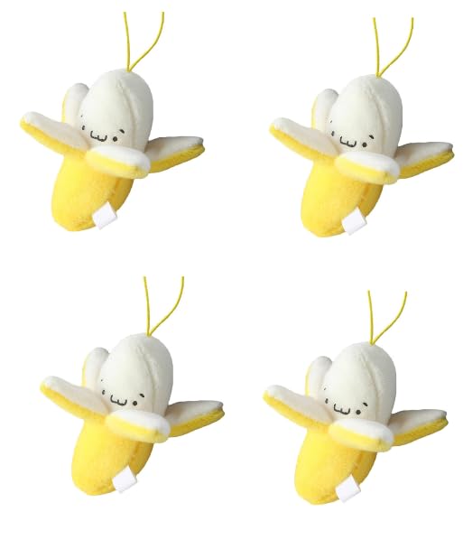 Jinshining 4Pcs Yellow Cute Stuffed Banana Shape Cartoon Doll PP Cotton Soft Doll Plush Pendant Birthday Gift for Decoration 1.97 inches Car Keychain