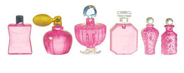 Melody Jane Dollhouse Pink Perfume Bottles 6 Assorted Shop Bathroom Bedroom Accessory