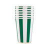 Bonjour Fête Green Cabana Stripe Paper Party Cups | Disposable Cups for Holidays, St. Patrick's Day, Christmas & Birthdays | Premium 12oz Party