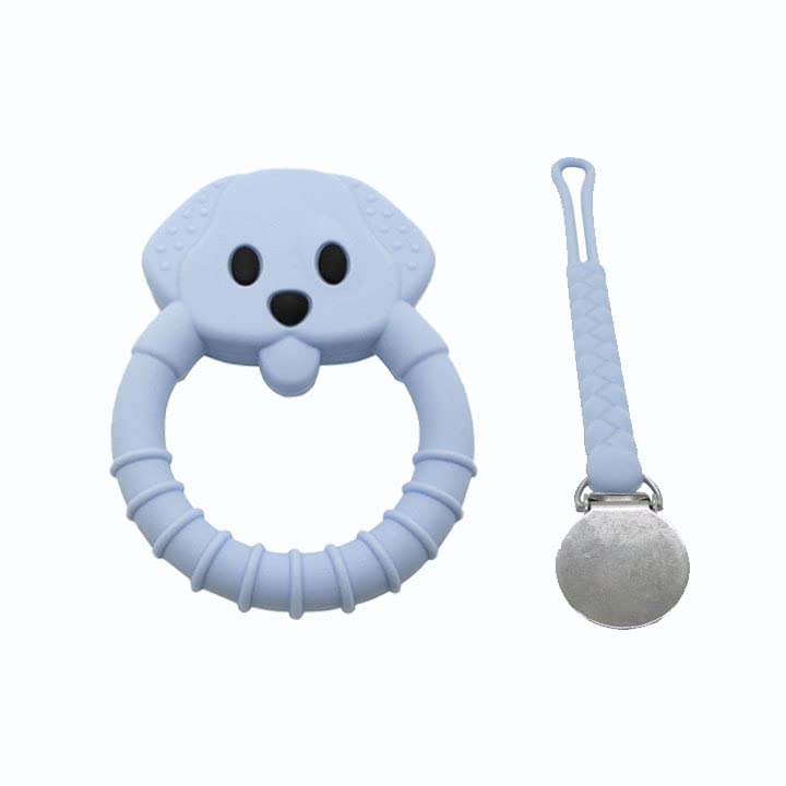 Gadgetime USA Baby Teething Toy Set - Includes Blue Pacifier Clip & Bear Teether - Silicone Chew Toys for Infants Newborns - BPA Free Freezer Safe