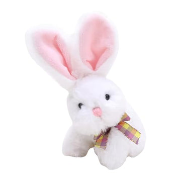 Made By Aliens Fluffy Easter Bunny Stuffed Animal with Bow - Plush Bunny Toy Cute Huggable Rabbit for Kids & Adults on Easter - 6-inch (White)